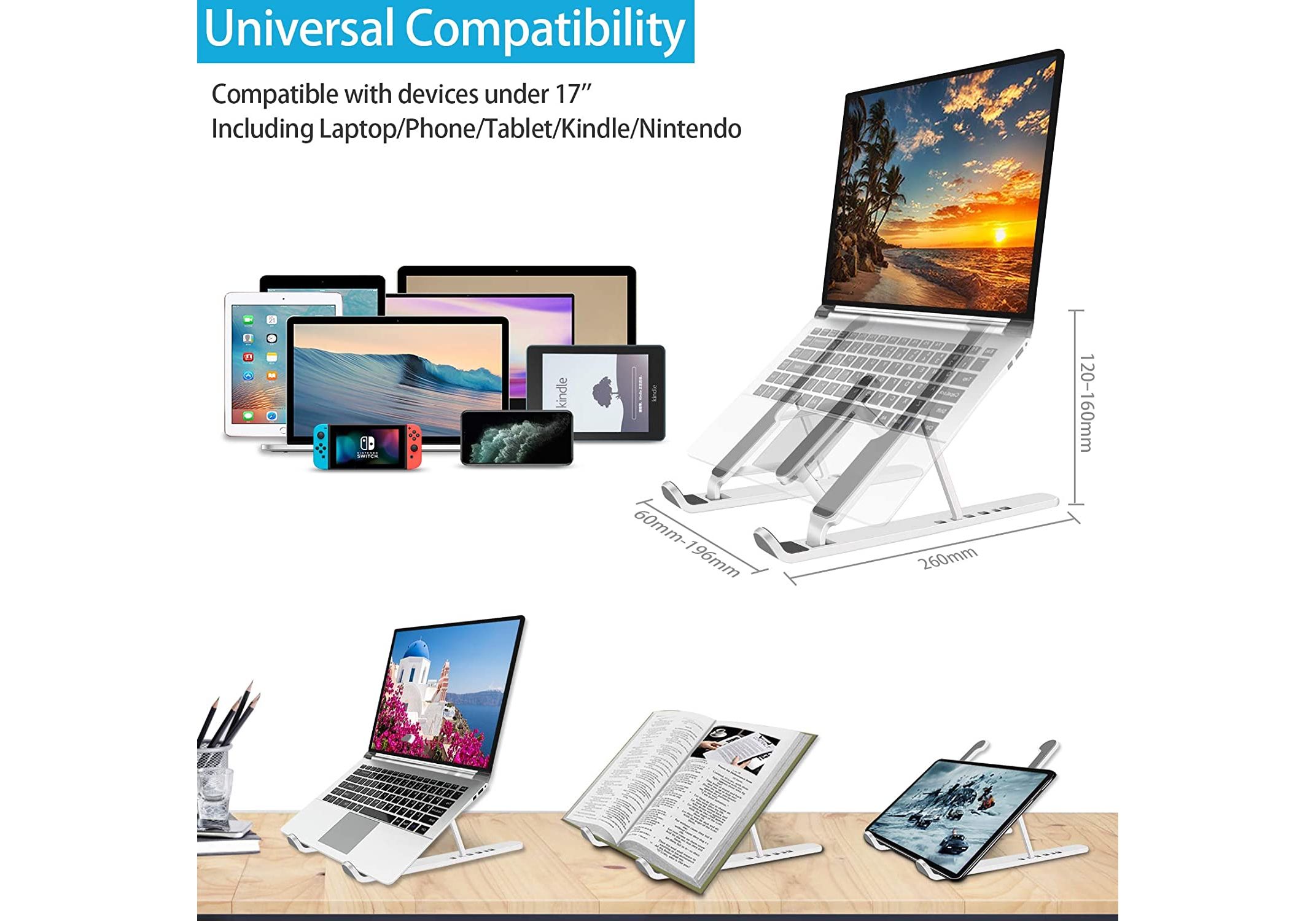KOOPAO Support pour ordinateur portable portable portable pliable en aluminium Compatible Apple MacBook Pro Air et Asus Samsung HP Dell Acer 9 à 15,6 pouces 