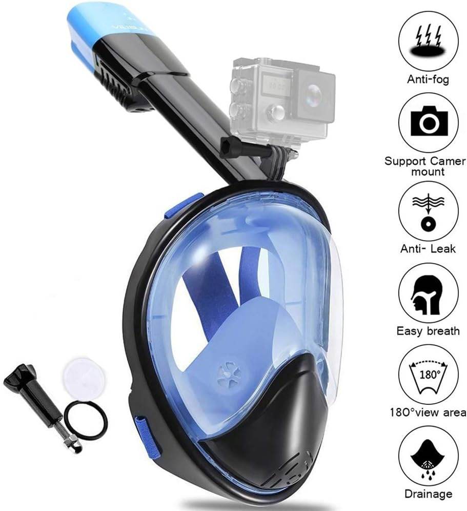  Masque de plongée, masque de plongée intégral avec champ de vision à 180°, respiration sans effort, joint en silicone, technologie anti-buée et anti-fuite pour tous les adultes
